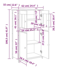 vidaXL Hoge kast 62x32x106,5 cm bewerkt hout sonoma eikenkleurig