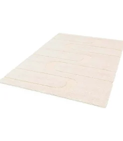 Oviala Hoogpolig vloerkleed met ecru geometrisch patroon 120 x 170 cm