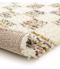 Hot Hoogpolig vloerkleed met bruin vierkant patroon 120 x 170 cm Tapijten