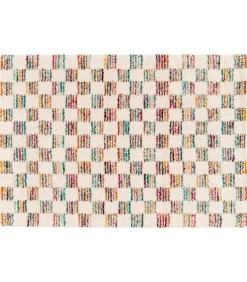 Oviala Hoogpolig vloerkleed met veelkleurig vierkant patroon 160 x 230 cm