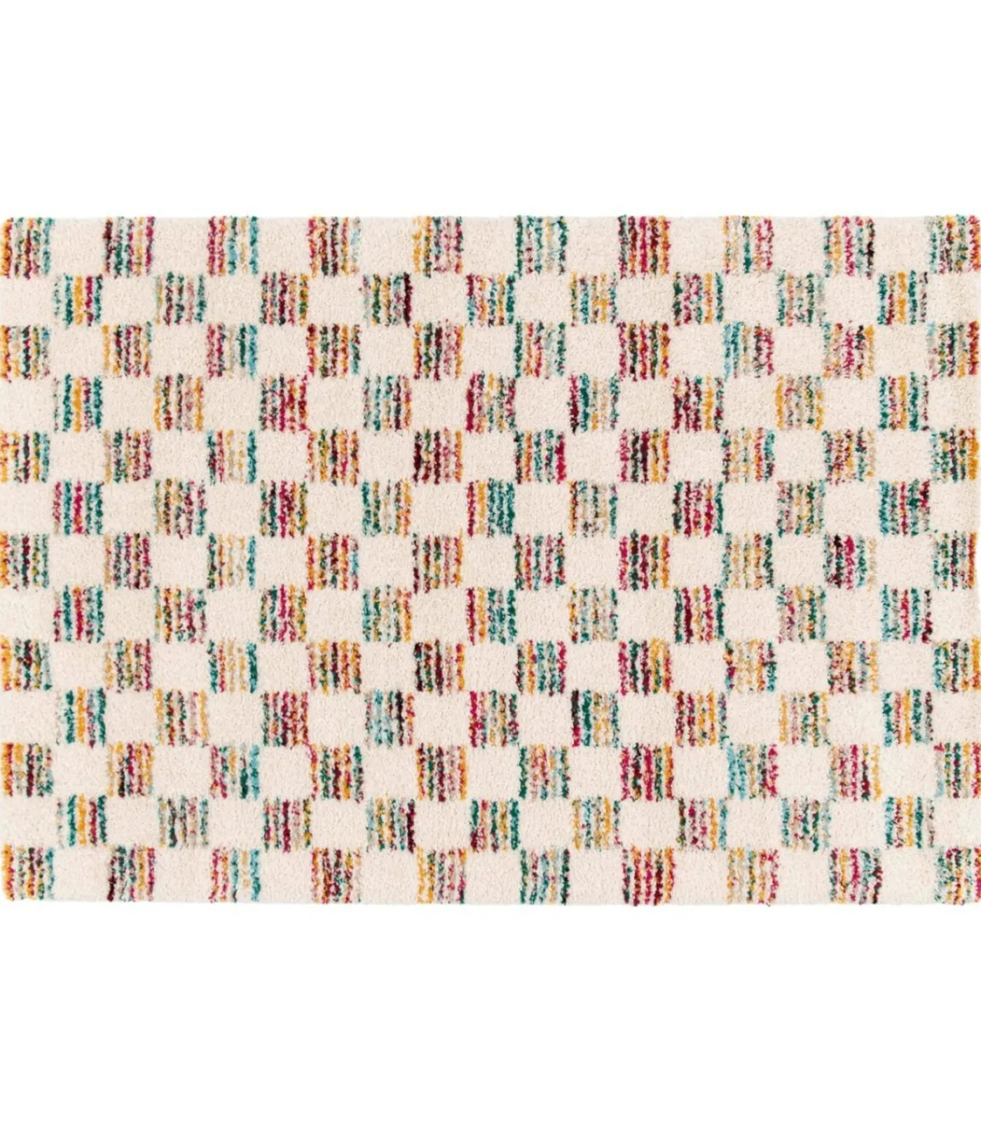 Oviala Hoogpolig vloerkleed met veelkleurig vierkant patroon 160 x 230 cm