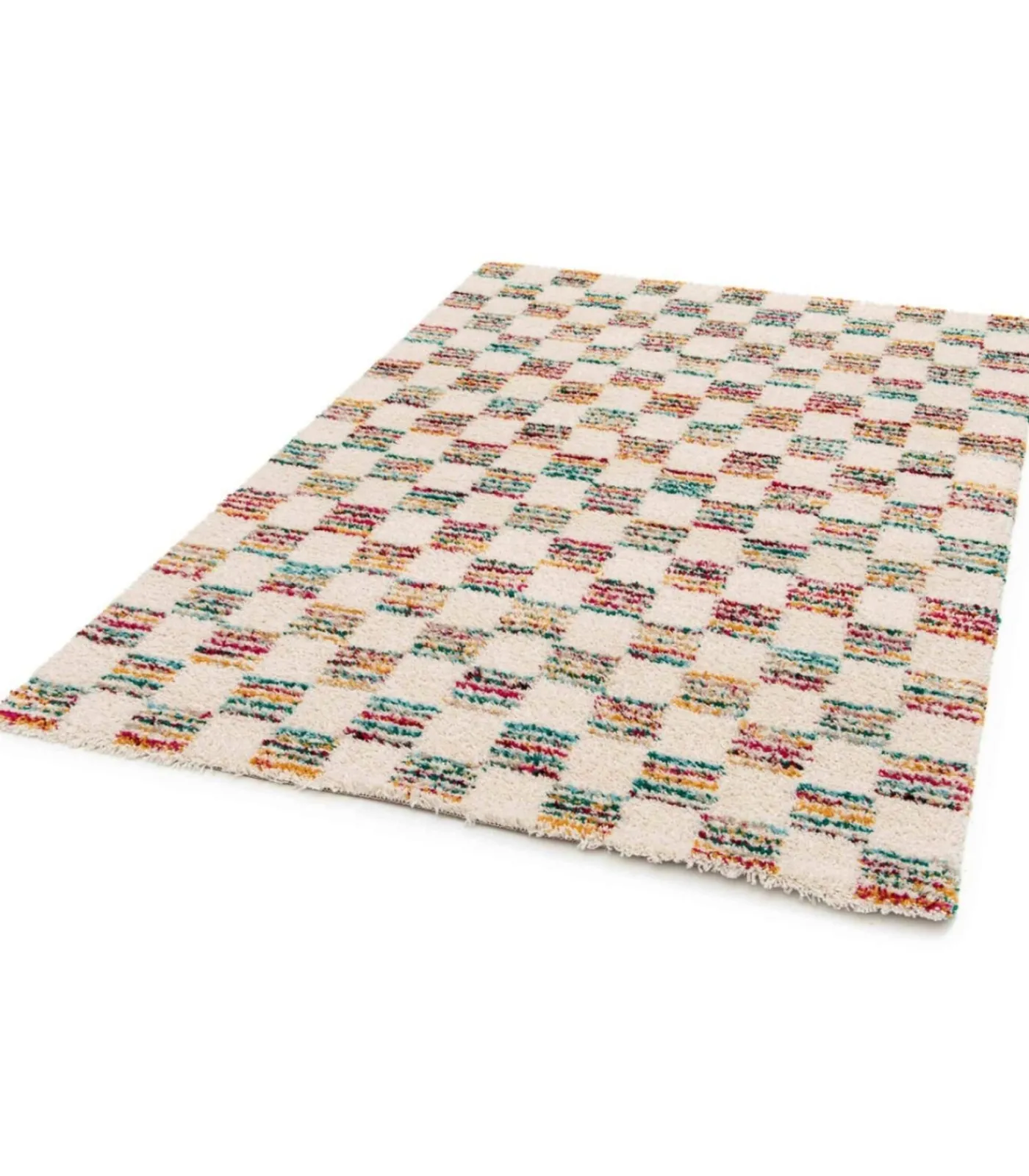 Oviala Hoogpolig vloerkleed met veelkleurig vierkant patroon 160 x 230 cm