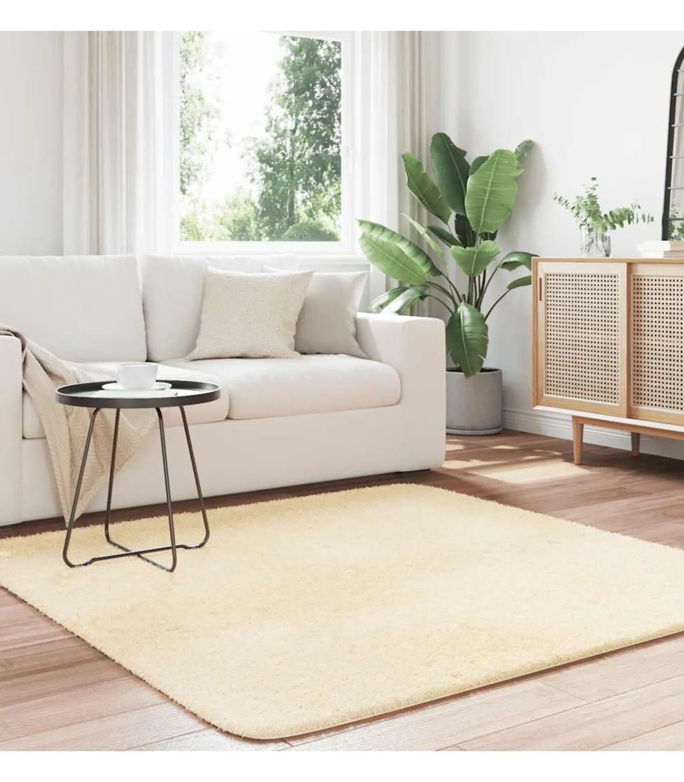 Hoogpolig vloerkleed NAVARRA 160x160 cm polyester crèmekleurig Tapijten