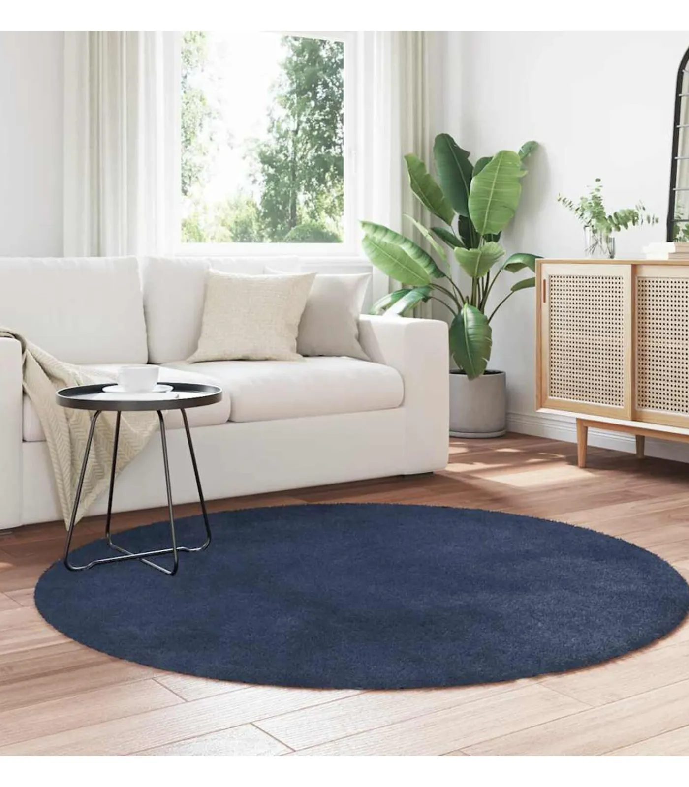 vidaXL Hoogpolig vloerkleed NAVARRA 160x160 cm polyester marineblauw