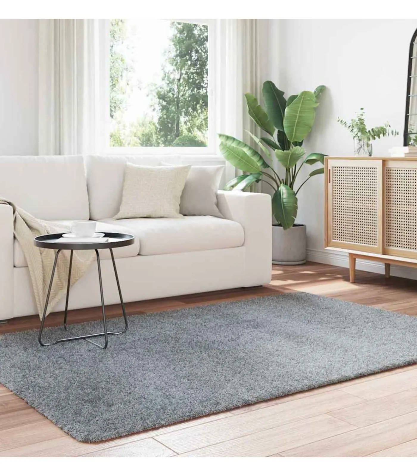 vidaXL Hoogpolig vloerkleed NAVARRA 130x200 cm polyester lichtgrijs