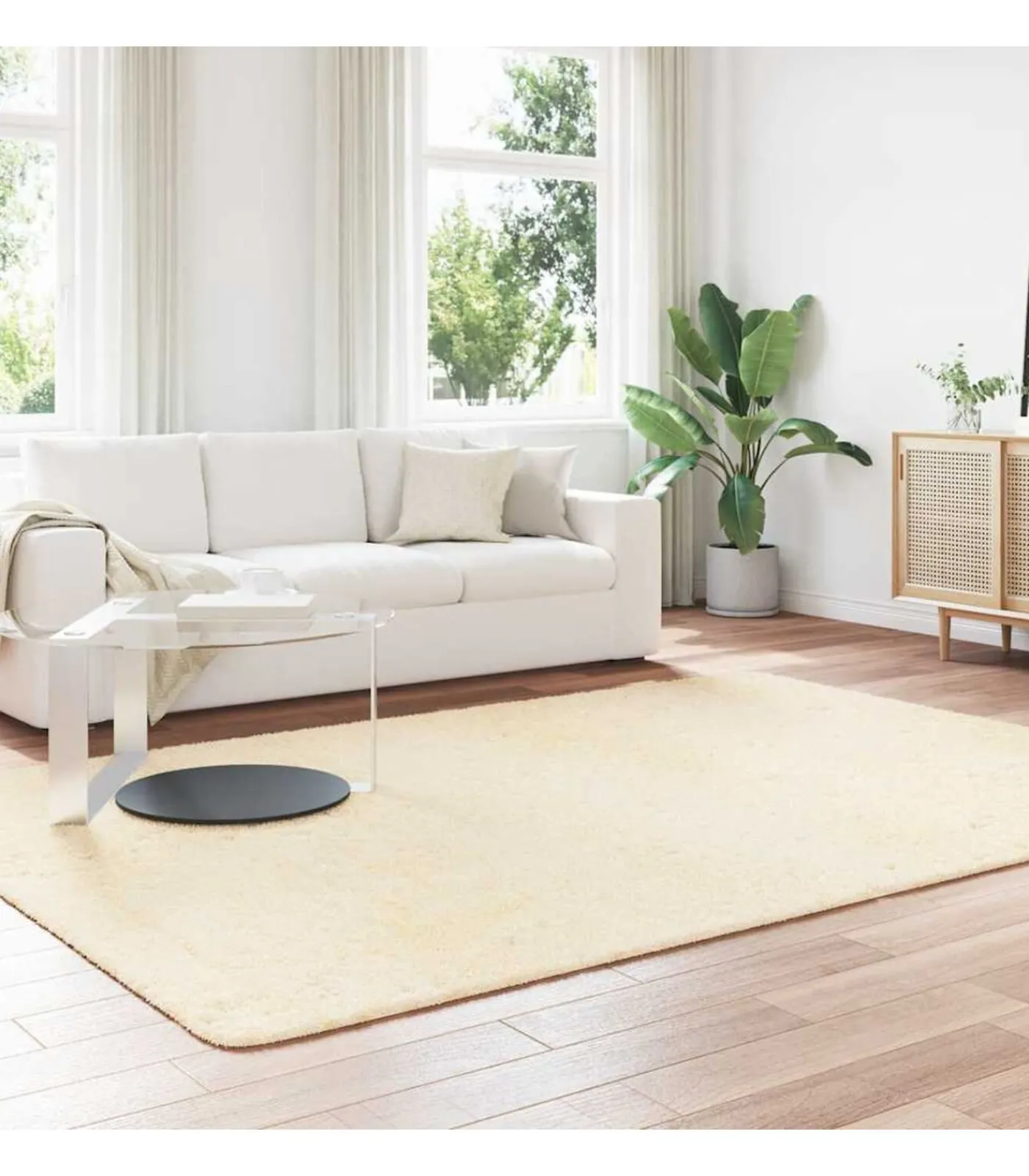 Hot Hoogpolig vloerkleed NAVARRA 200x290 cm polyester crèmekleurig Tapijten