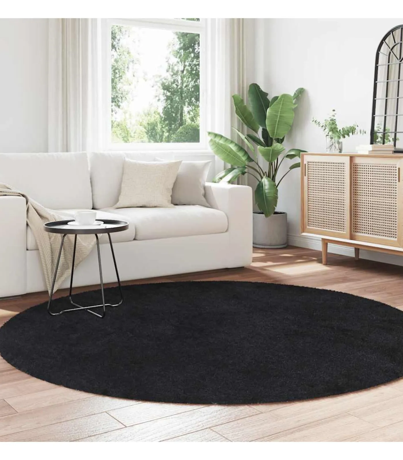 vidaXL Hoogpolig vloerkleed NAVARRA 200x200 cm polyester zwart