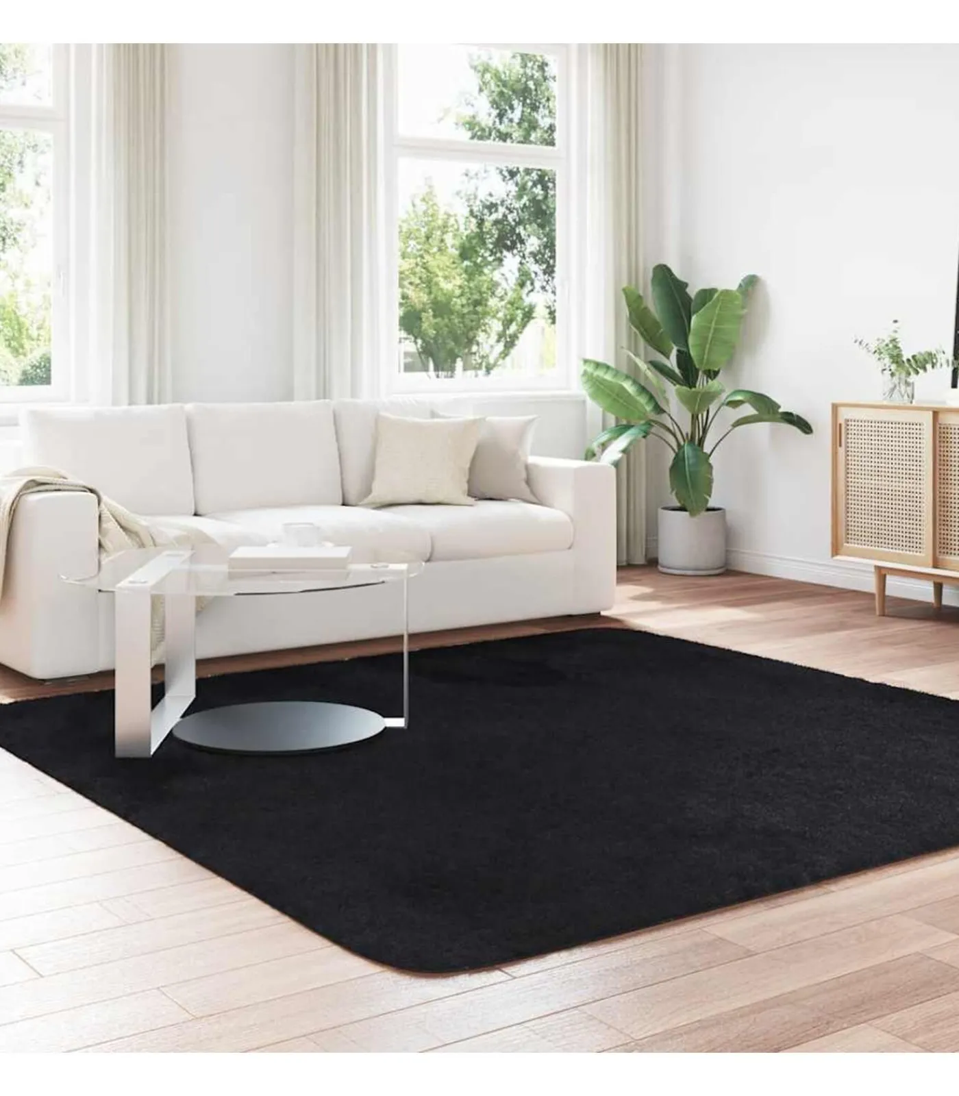 vidaXL Hoogpolig vloerkleed NAVARRA 240x240 cm polyester zwart