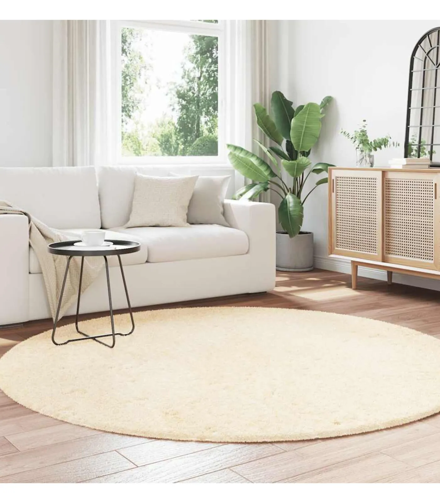 vidaXL Hoogpolig vloerkleed NAVARRA 200x200 cm polyester crèmekleurig