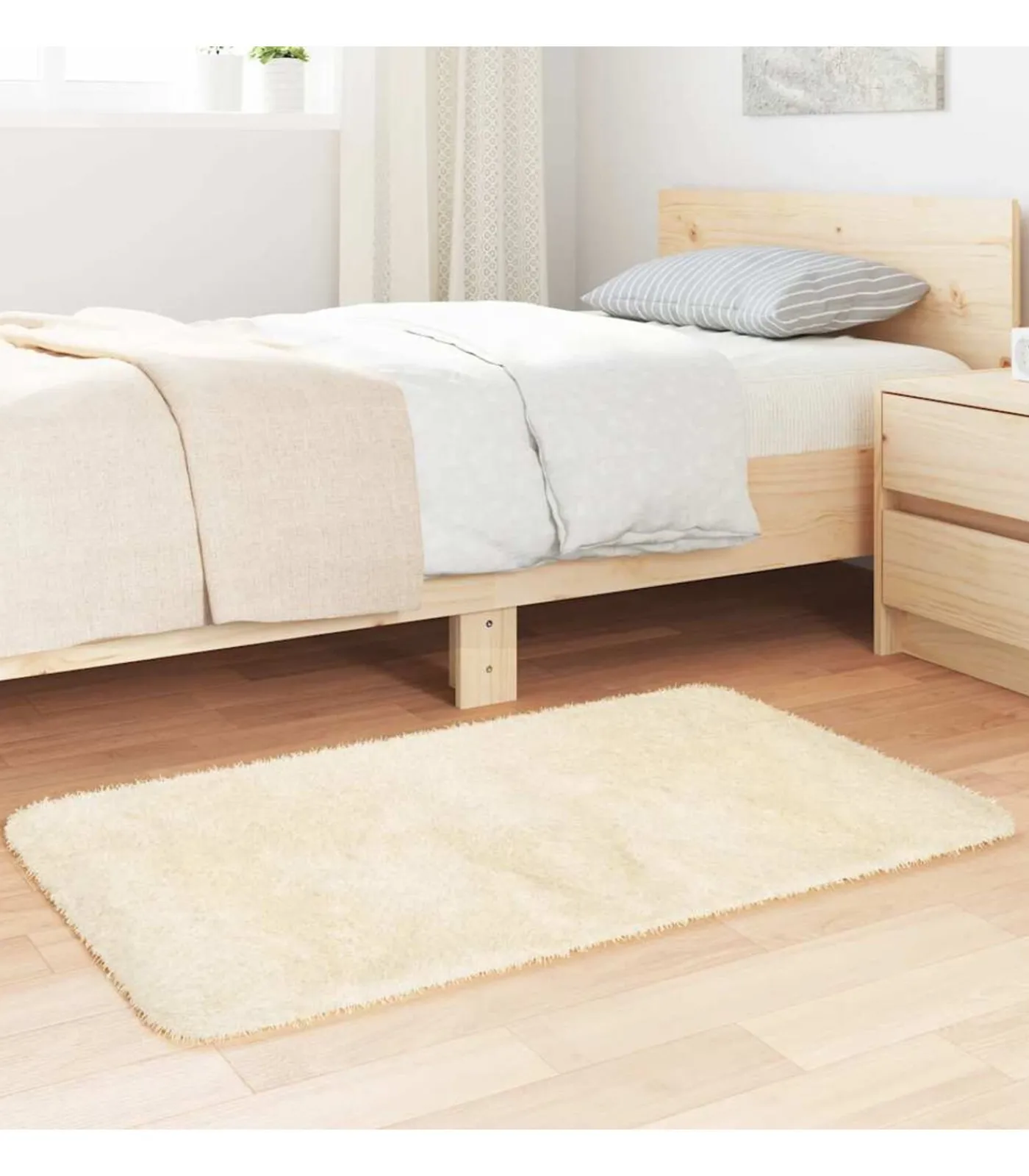 vidaXL Hoogpolig vloerkleed NAVARRA 60x100 cm polyester crèmekleurig