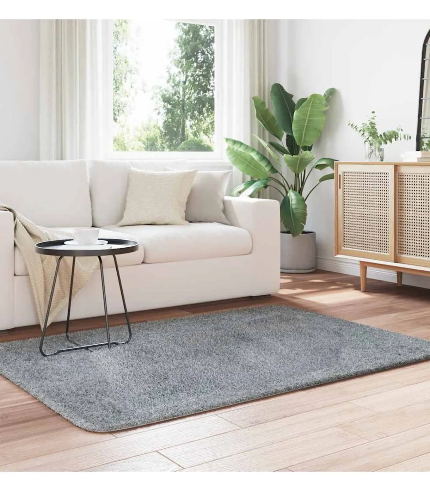 vidaXL Hoogpolig vloerkleed NAVARRA 120x170 cm polyester lichtgrijs