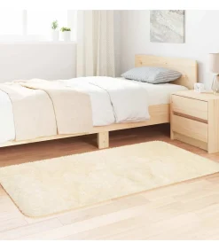 Sale Hoogpolig vloerkleed NAVARRA 80x150 cm polyester crèmekleurig Tapijten