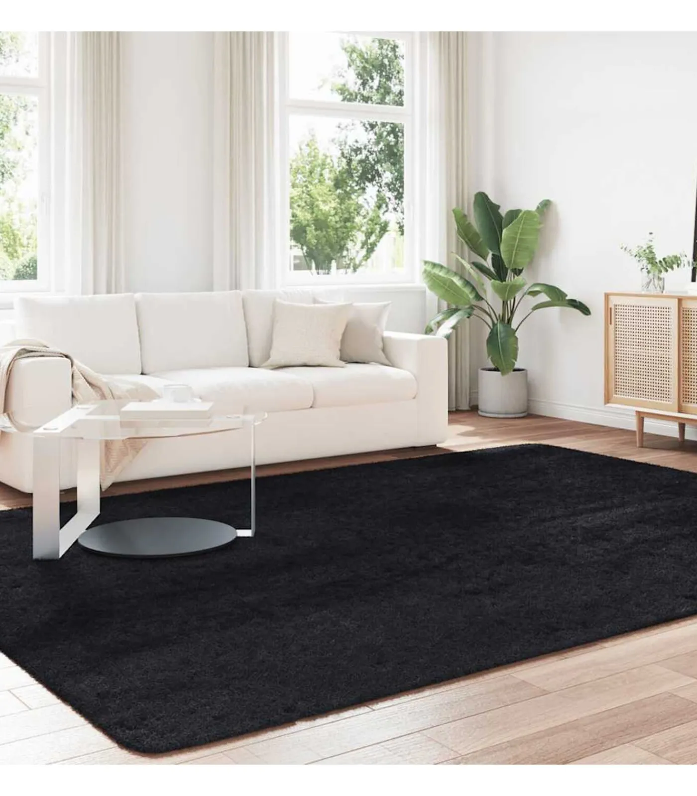 Hoogpolig vloerkleed NAVARRA 240x340 cm polyester zwart Tapijten