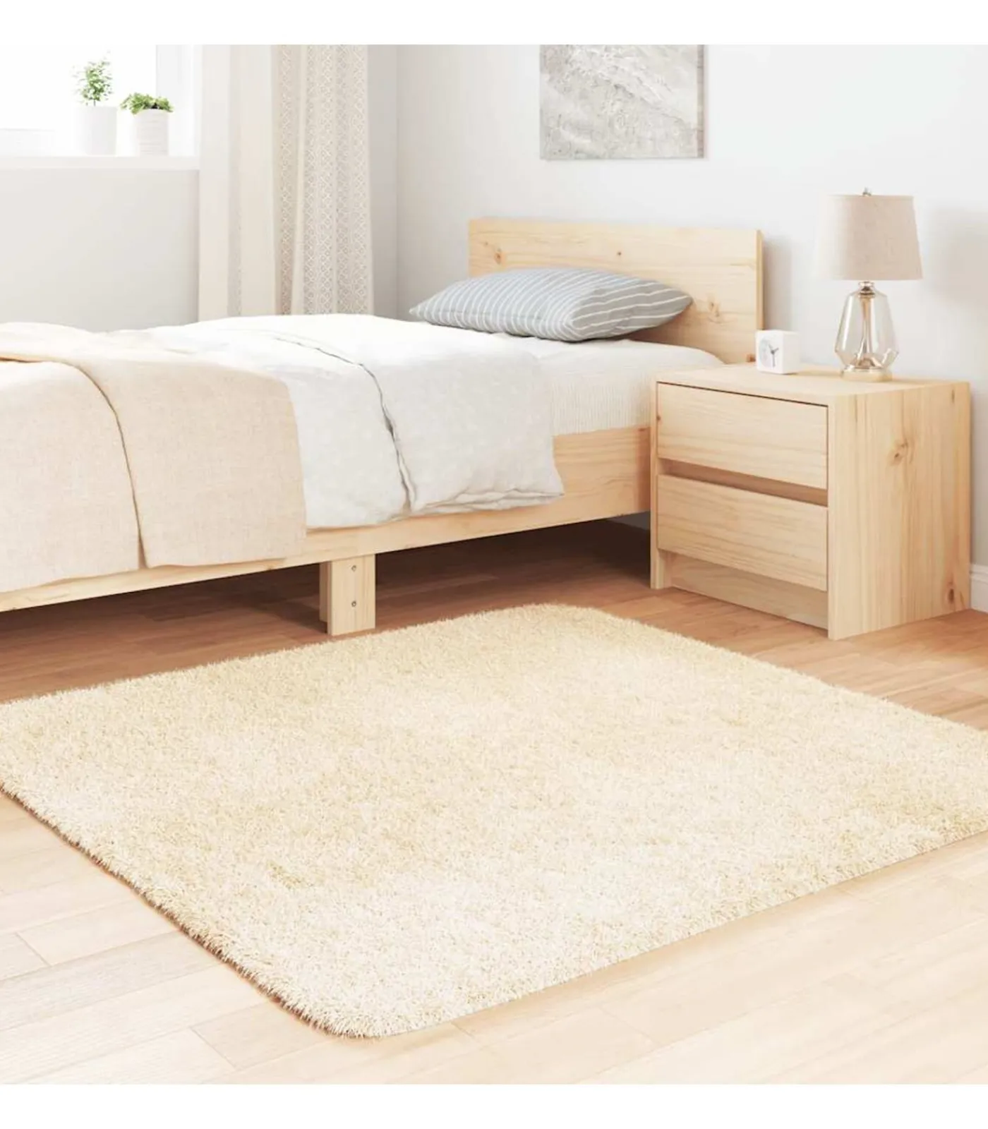 Clearance Hoogpolig vloerkleed NAVARRA 120x120 cm polyester crèmekleurig Tapijten