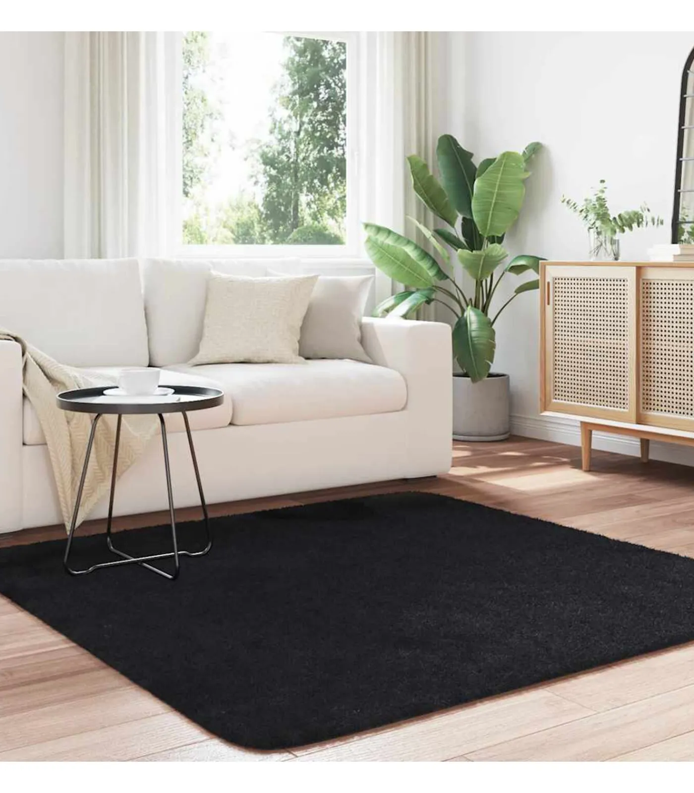 vidaXL Hoogpolig vloerkleed NAVARRA 160x160 cm polyester zwart