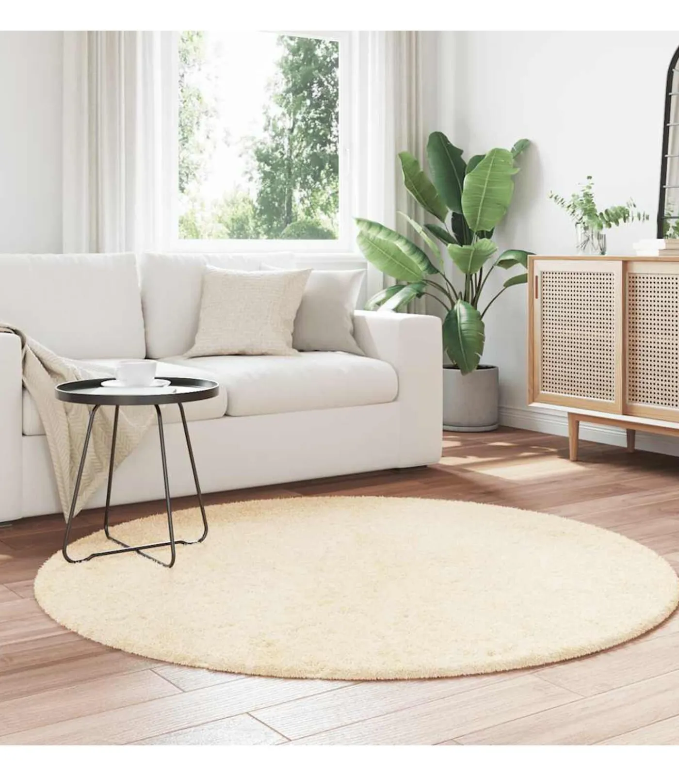 vidaXL Hoogpolig vloerkleed NAVARRA 160x160 cm polyester crèmekleurig