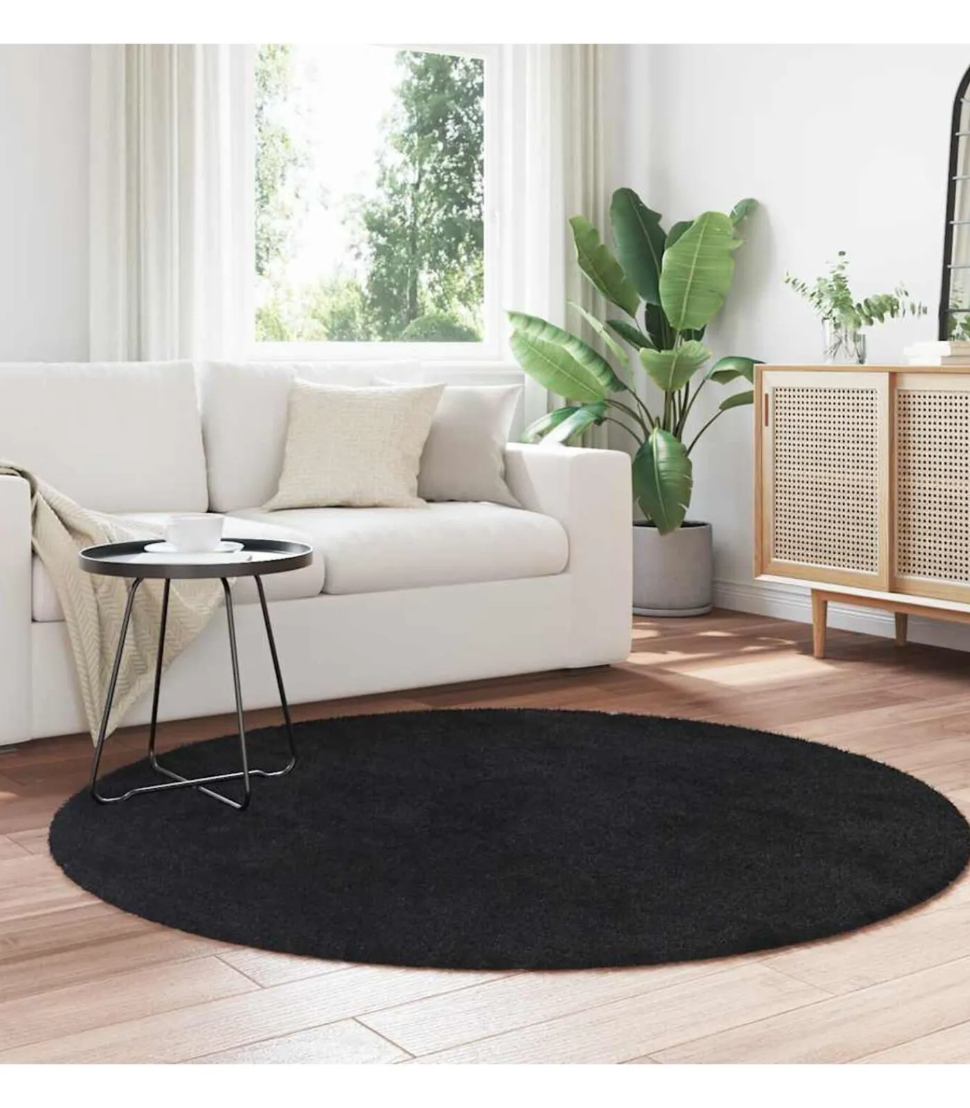 New Hoogpolig vloerkleed NAVARRA 160x160 cm polyester zwart Tapijten