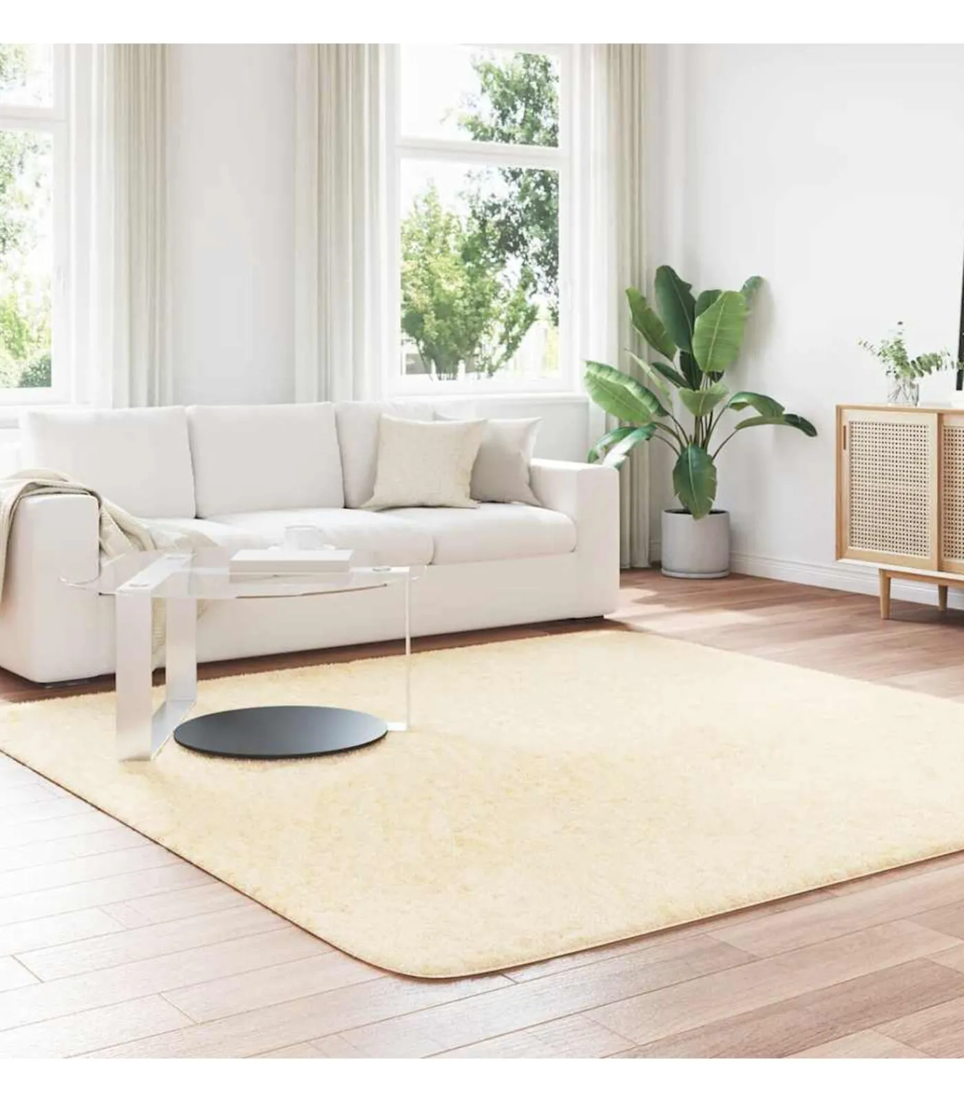 vidaXL Hoogpolig vloerkleed NAVARRA 240x240 cm polyester crèmekleurig