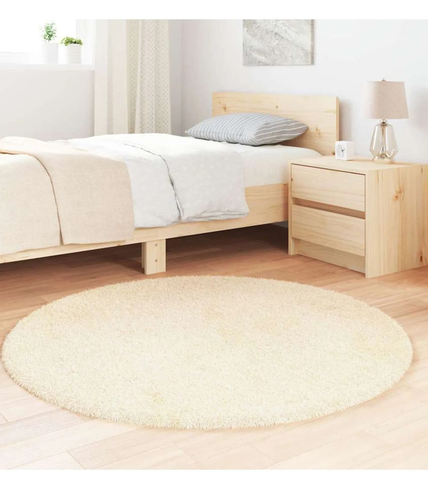 vidaXL Hoogpolig vloerkleed NAVARRA 120x120 cm polyester crèmekleurig