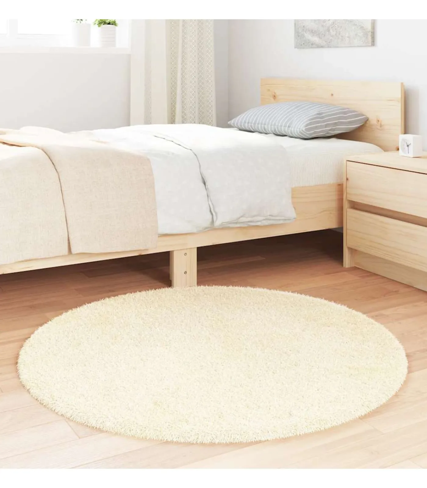 vidaXL Hoogpolig vloerkleed NAVARRA 100x100 cm polyester crèmekleurig