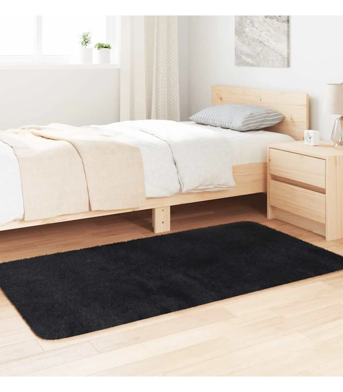 Sale Hoogpolig vloerkleed NAVARRA 80x150 cm polyester zwart Tapijten