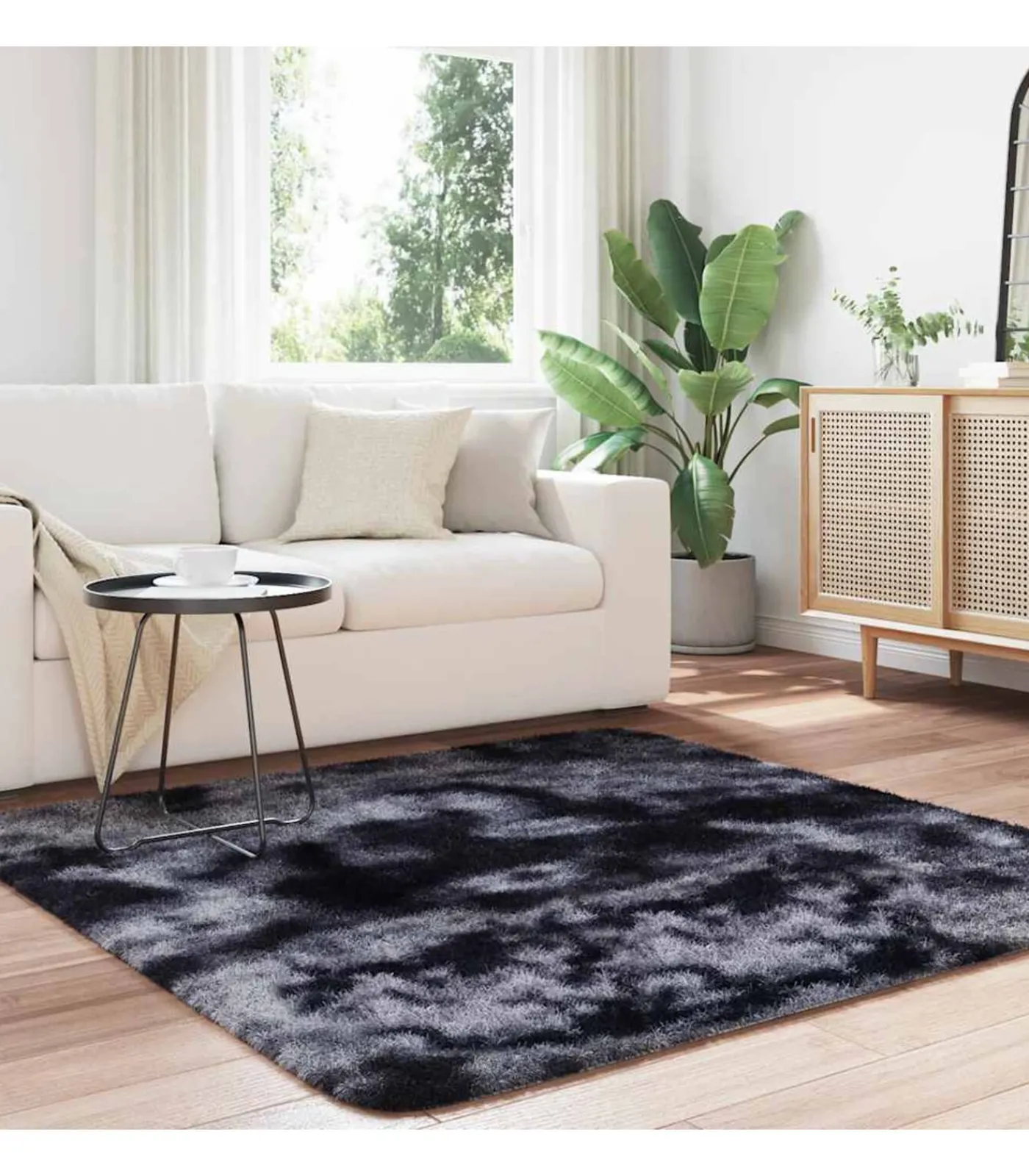 vidaXL Hoogpolig vloerkleed NAVARRA 160x160 cm polyester donkergrijs