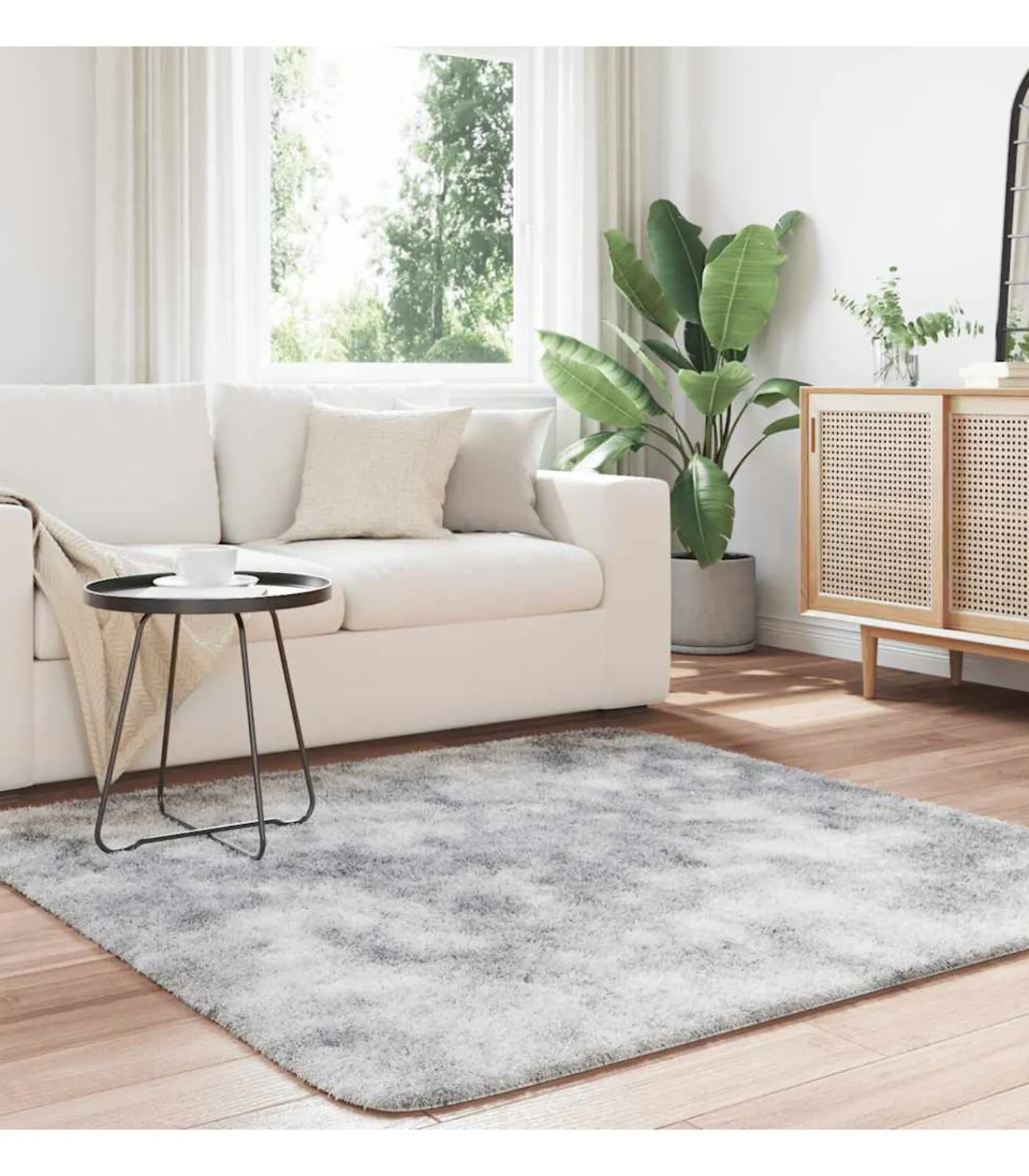 New Hoogpolig vloerkleed NAVARRA 160x160 cm polyester zilvergrijs Tapijten