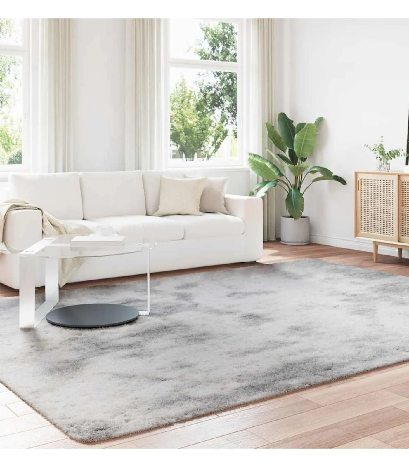 Clearance Hoogpolig vloerkleed NAVARRA 240x340 cm polyester zilvergrijs Tapijten