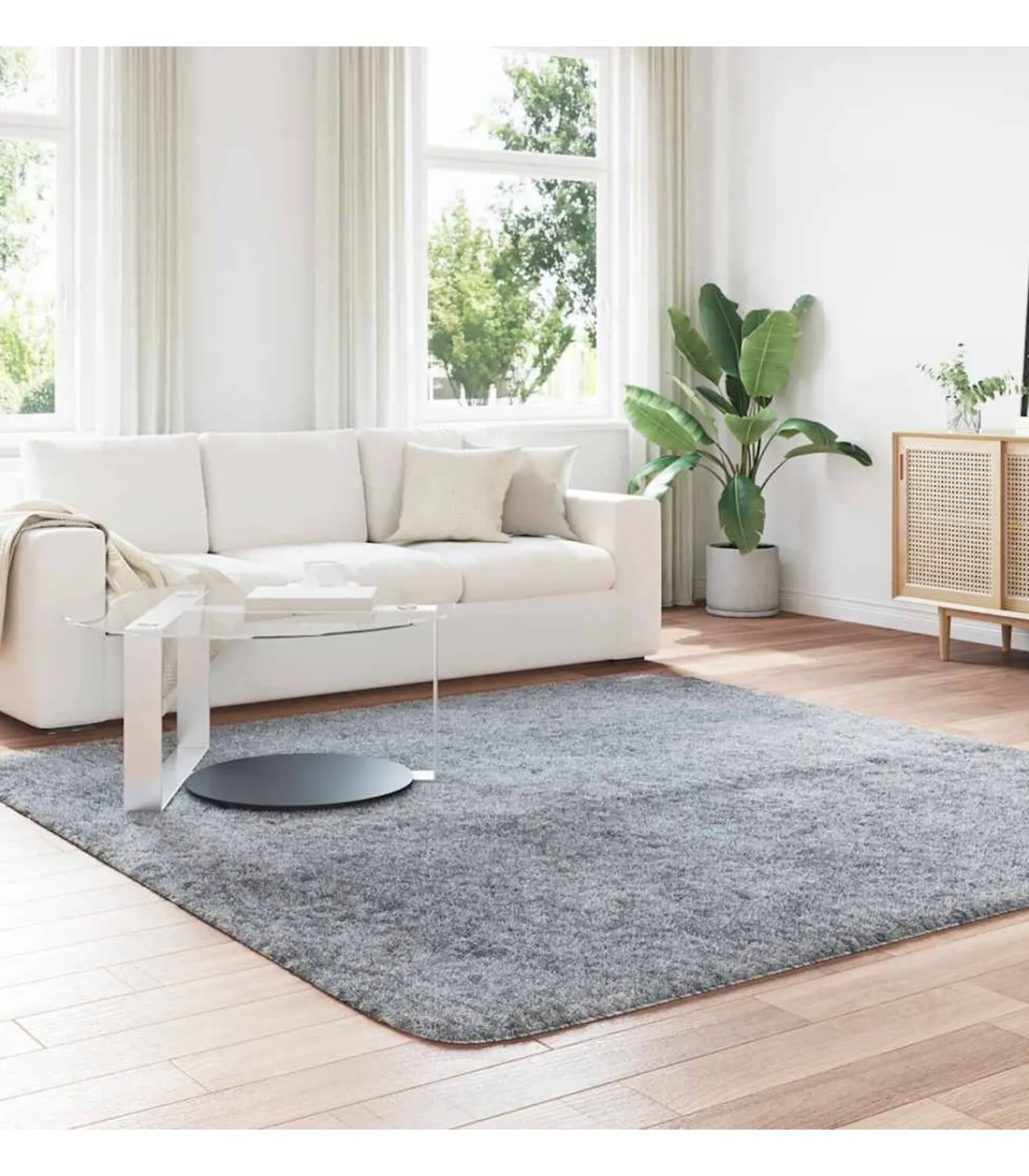 vidaXL Hoogpolig vloerkleed NAVARRA 240x240 cm polyester lichtgrijs