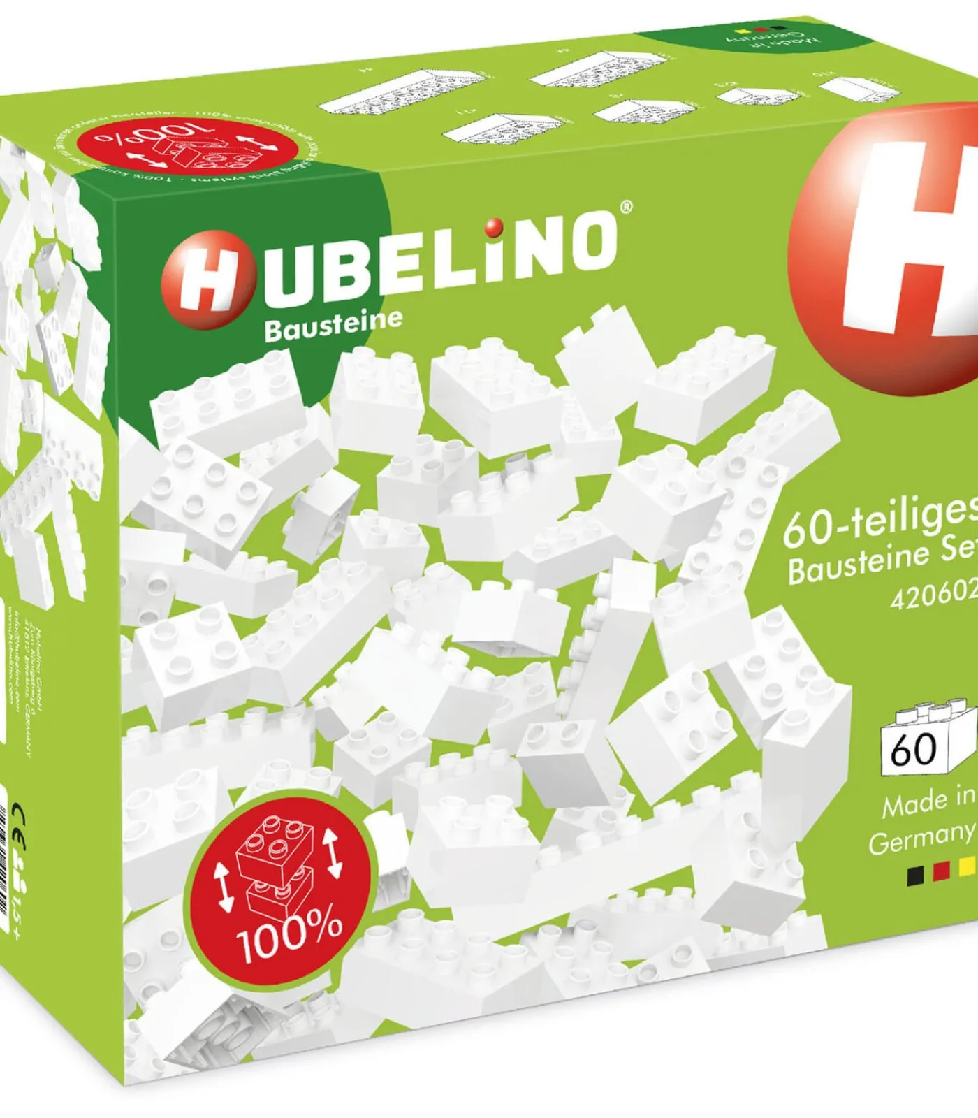 Kinderen Hubelino bouwstenen wit - 60-delig bouwset - compatibel speelgoed