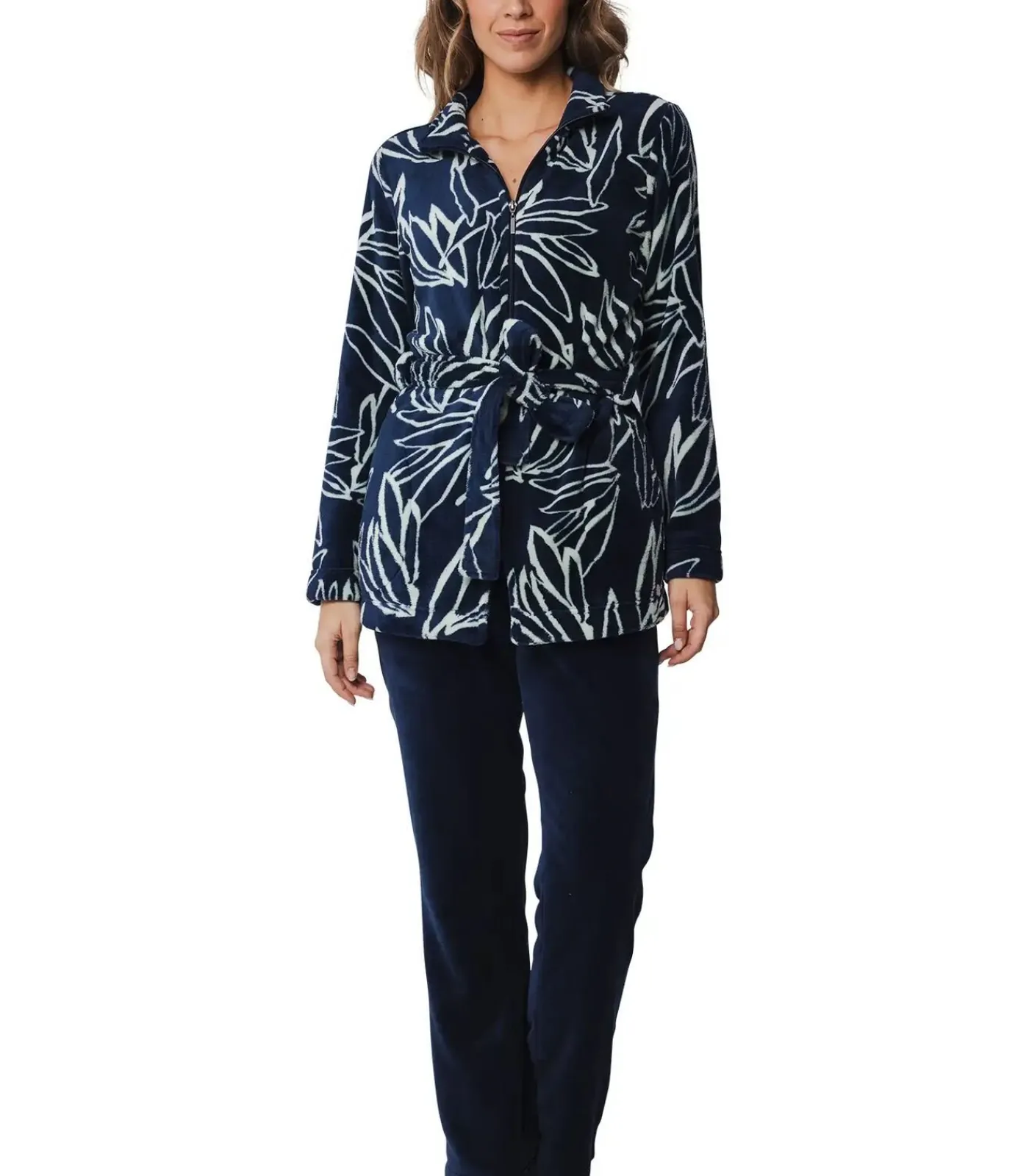 DAMES Pastunette Huispak Dames Fleece - Donkerblauw - Warm winter 2-delig pyjama pak