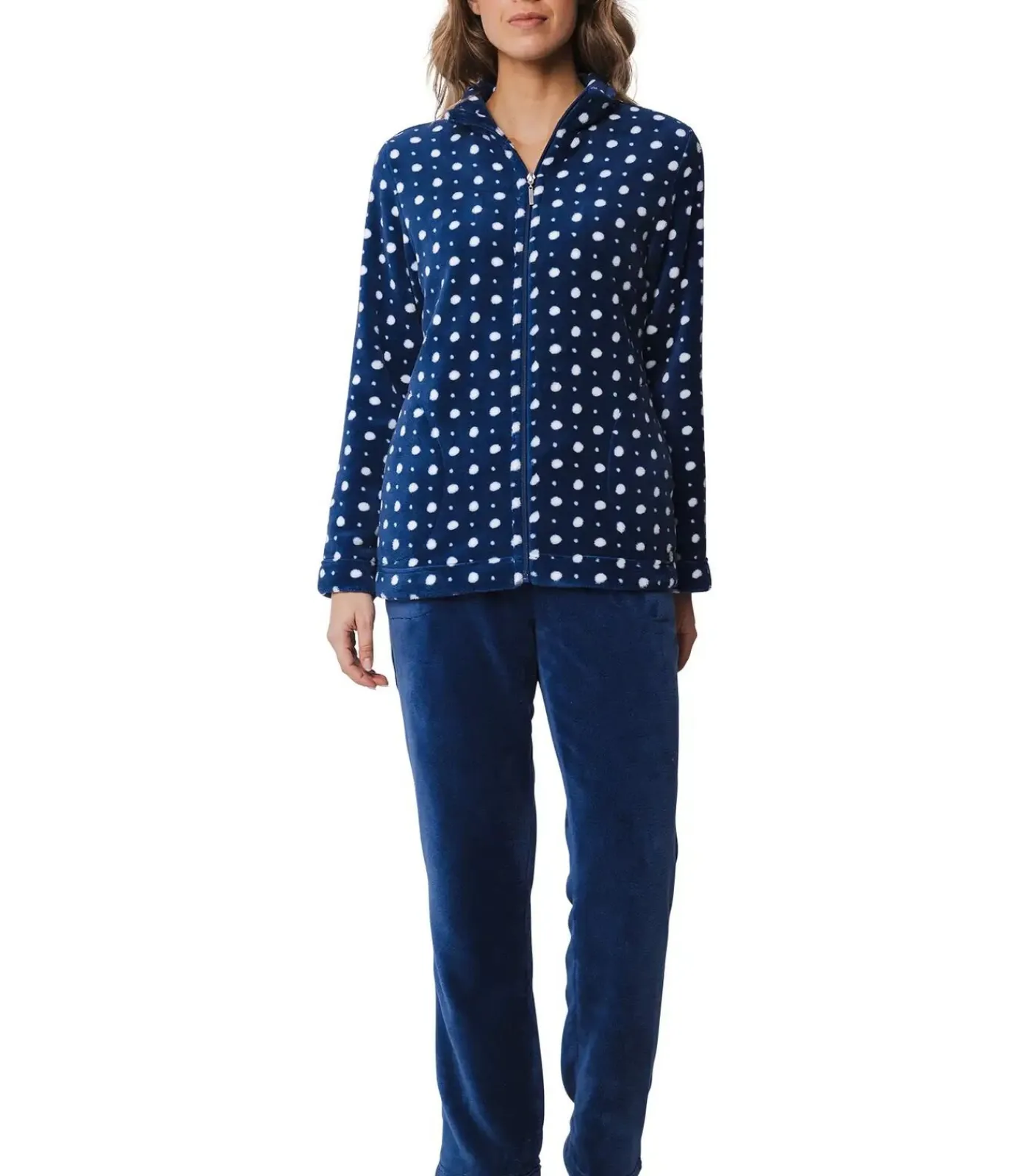 New Huispak Dames Fleece - Donkerblauw pyjama pak met rits - Warm DAMES Loungewear
