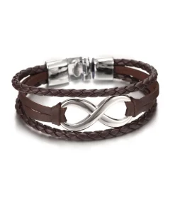 Heren TrendFox Infinity Armband Leder - Bruin met Zilver Kleurige Accenten