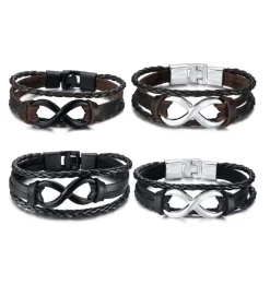 Heren TrendFox Infinity Armband Leder - Bruin met Zilver Kleurige Accenten