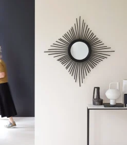 Online Isidore - Zwarte rotan spiegel 80 cm Spiegels