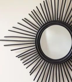 Online Isidore - Zwarte rotan spiegel 80 cm Spiegels