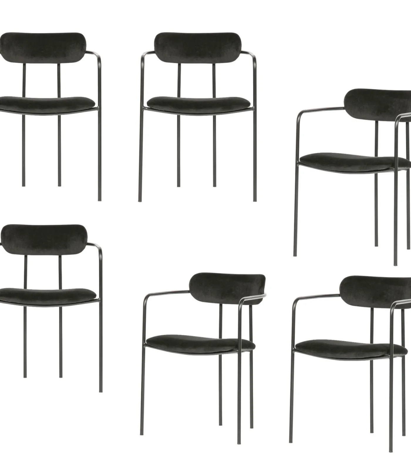 WOOOD Ivy Eetkamerstoelen - Fluweel - Zwart - Set van 6