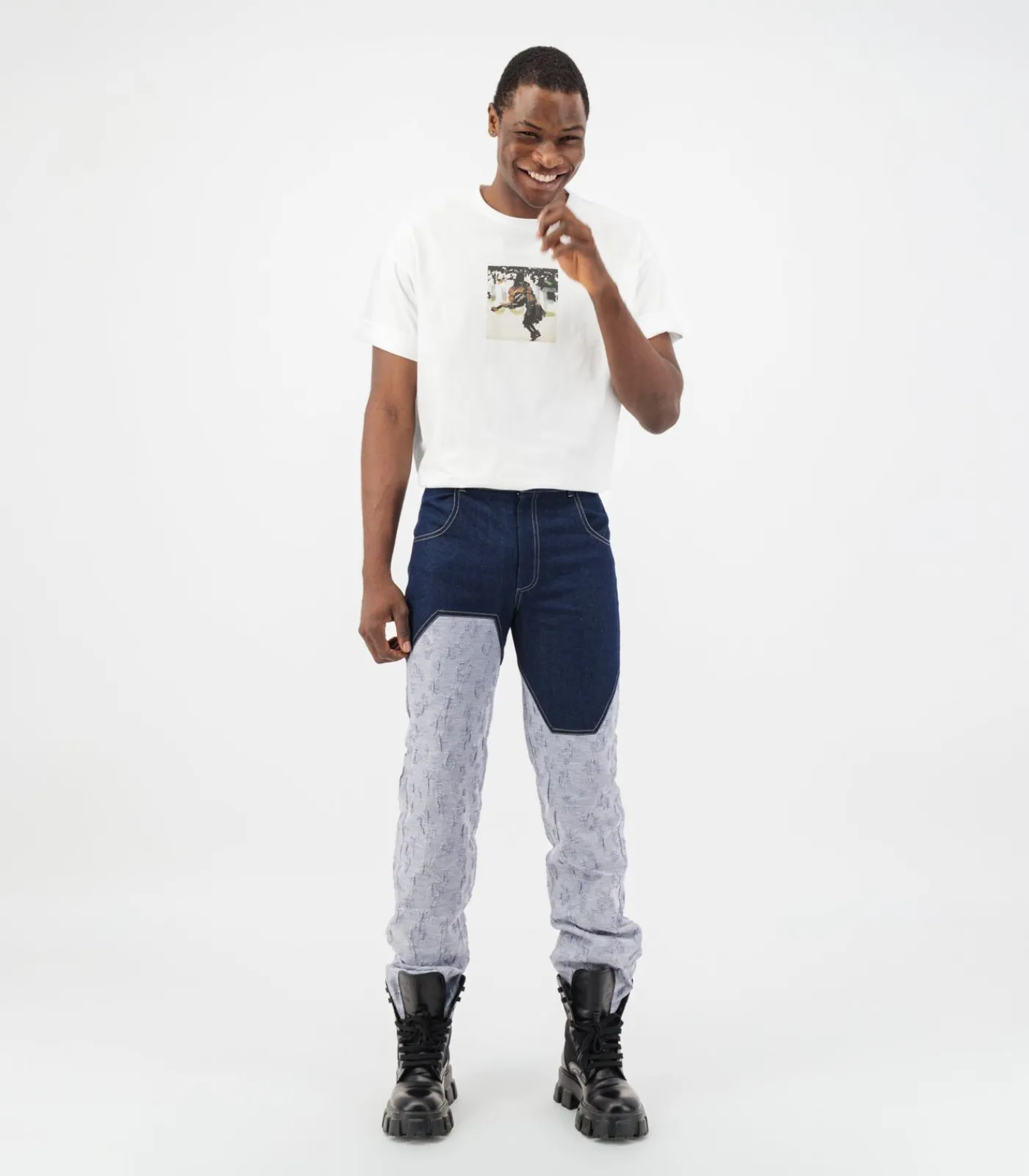 Clearance Jacquard tweekleurige denimbroek Heren Jeans