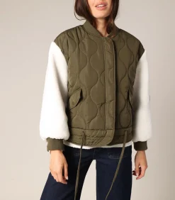 DAMES Deeluxe JAYLINA - Tweekleurige gewatteerde jas met sherpa-effect mouwen