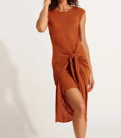 DAMES Banana Moon Juliana Caraiva koffie geknoopte T-shirt jurk