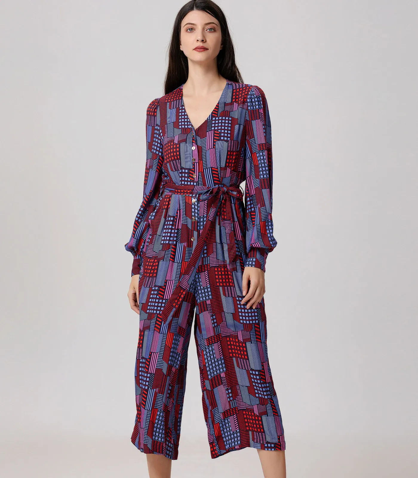 Jumpsuit met grafische print en V-hals DAMES Jumpsuits
