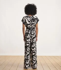 Online Jumpsuit met korte mouwen en zwart-wit print DAMES Jumpsuits