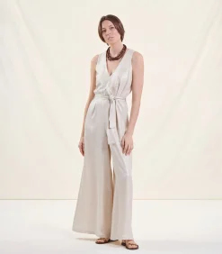 Hot Jumpsuit met V-hals zonder mouwen van linnen DAMES Jumpsuits