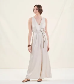 Hot Jumpsuit met V-hals zonder mouwen van linnen DAMES Jumpsuits