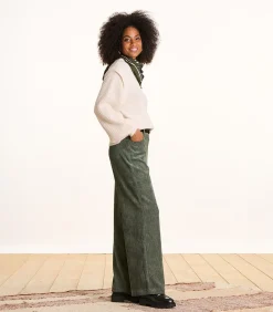 DAMES La Fée Maraboutée Kaki fluwelen broek met wijde pasvorm