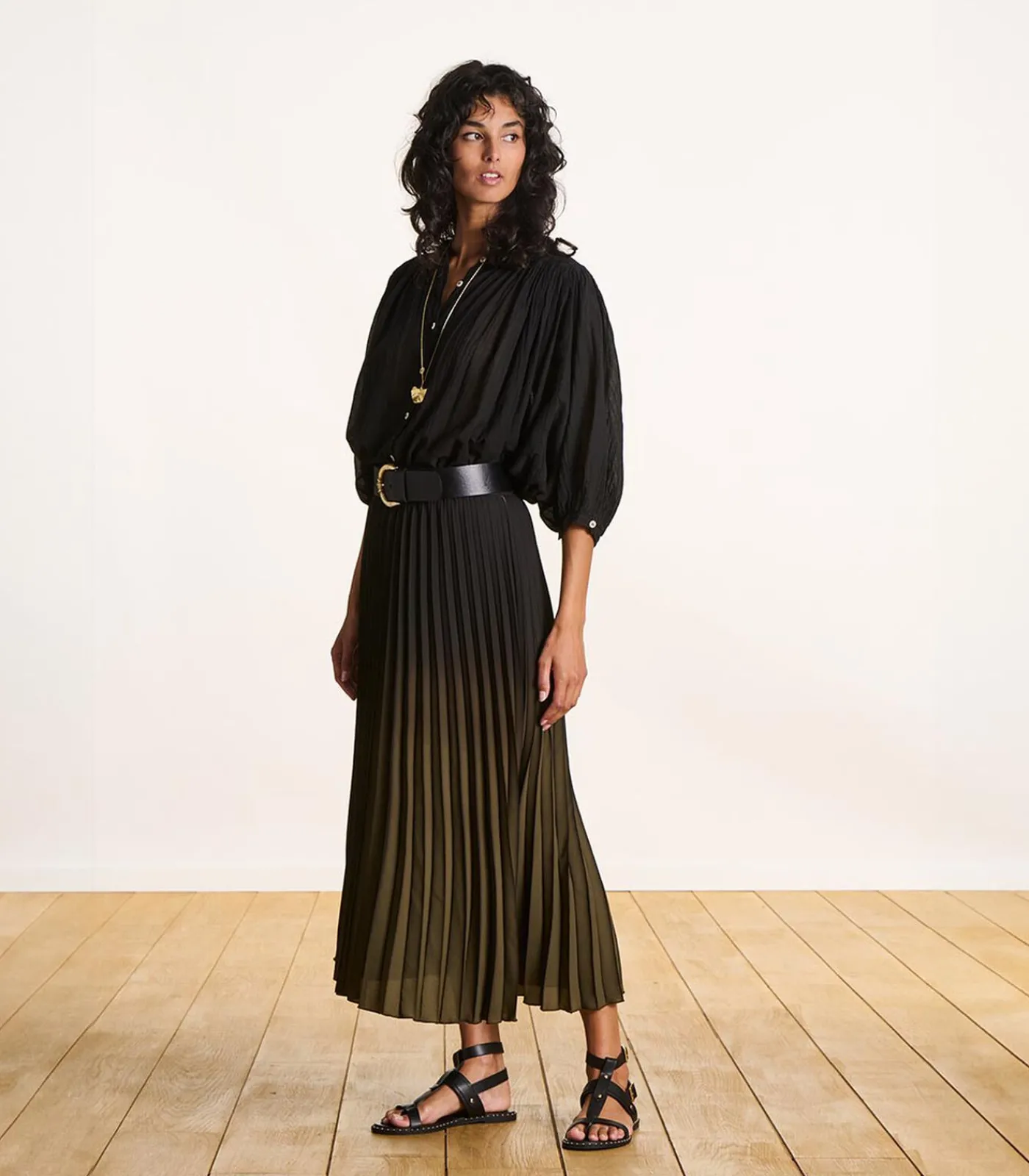 DAMES La Fée Maraboutée Kaki geplooide lange rok