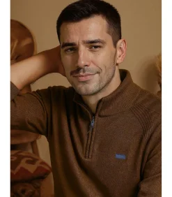 Heren J&JOY Kaki herentrui met ritskraag