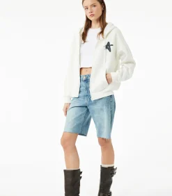 DAMES Koton Kapstok Ecru Sweatshirt met Rits en Capuchon Met Print