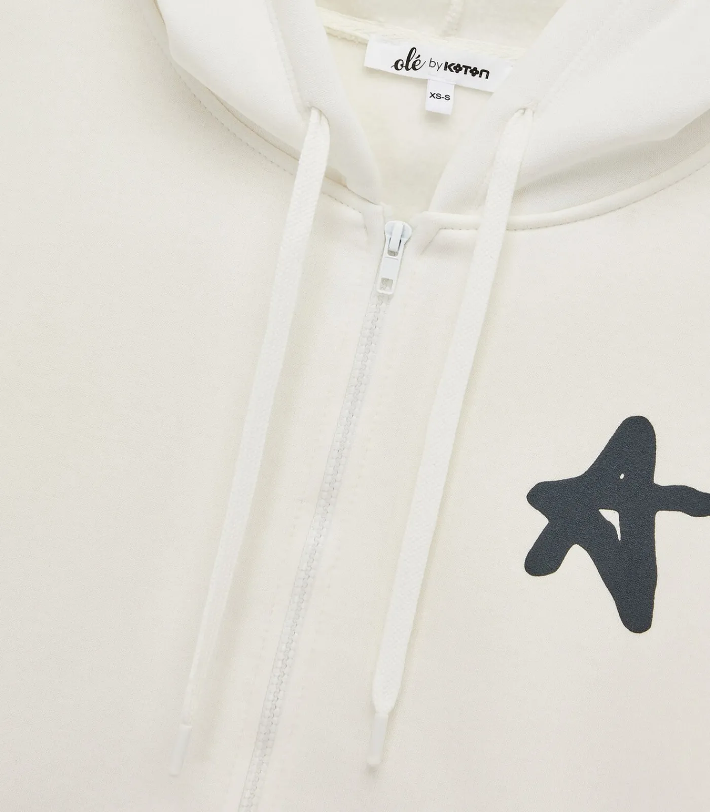 DAMES Koton Kapstok Ecru Sweatshirt met Rits en Capuchon Met Print