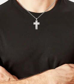 Heren s.Oliver Ketting met hanger voor mannen, kruis van roestvrij staal